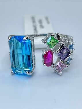 Swarovski Crystal Elements Blue Multi Color Open Statement Ring Sz 8.5